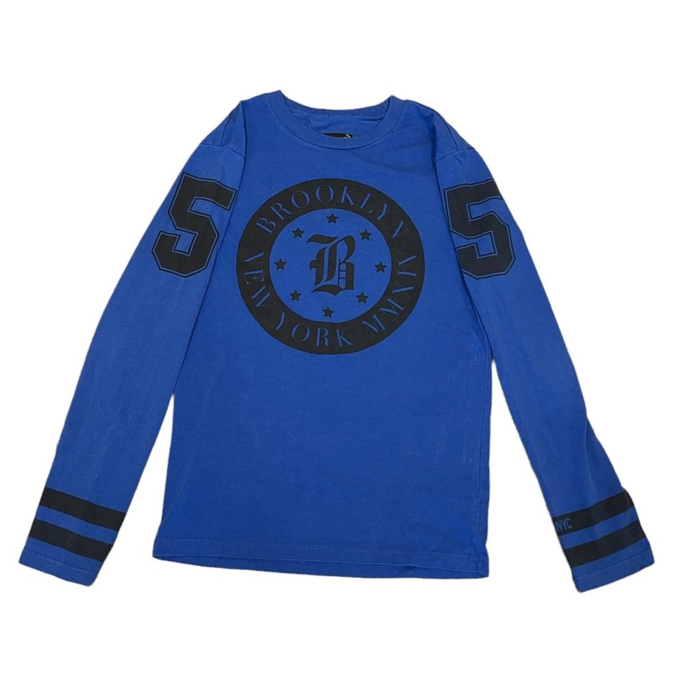 Brooklyn Calling N.Y.C Men's Long Sleeve Blue Black Graphic T-Shirt Size XS